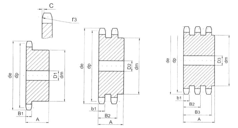 Звездочки для приводных цепей со ступицей 08B-1 - схема