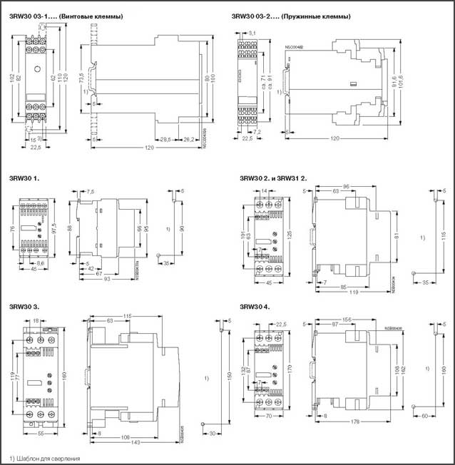 Габаритные размеры 3RW30 Габаритные размеры 3RW30