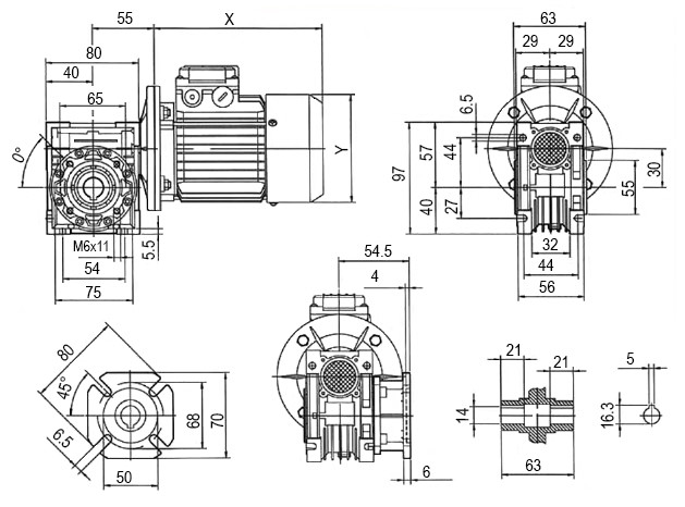 Габаритные размеры мотор-редуктора NMRV 030