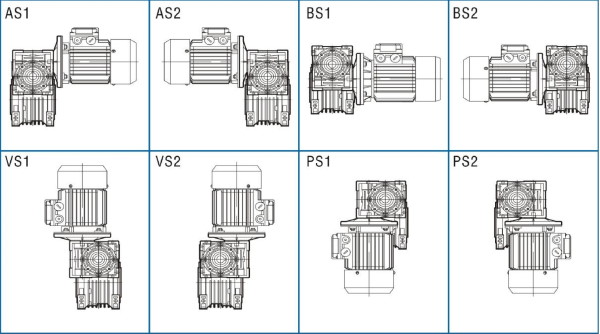 Варианты монтажного исполнения мотор-редуктора DRV 025/030