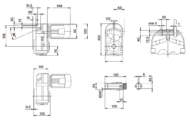 Размеры цилиндрического мотор-редуктора FA37