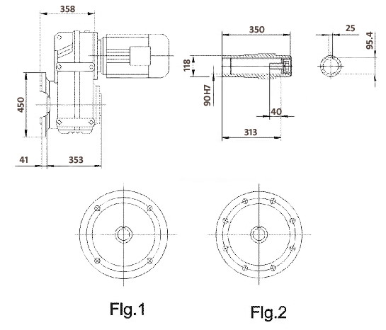 Размеры цилиндрического мотор-редуктора FAF107