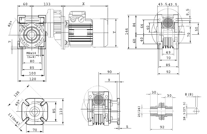 Размеры мотор-редуктора PCRV 063/050